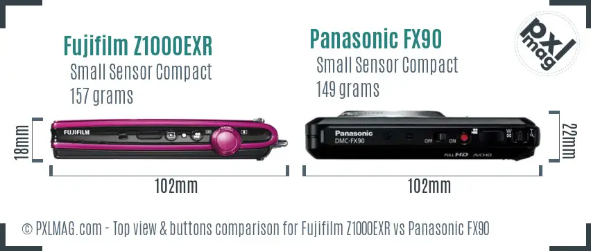 Fujifilm Z1000EXR vs Panasonic FX90 top view buttons comparison