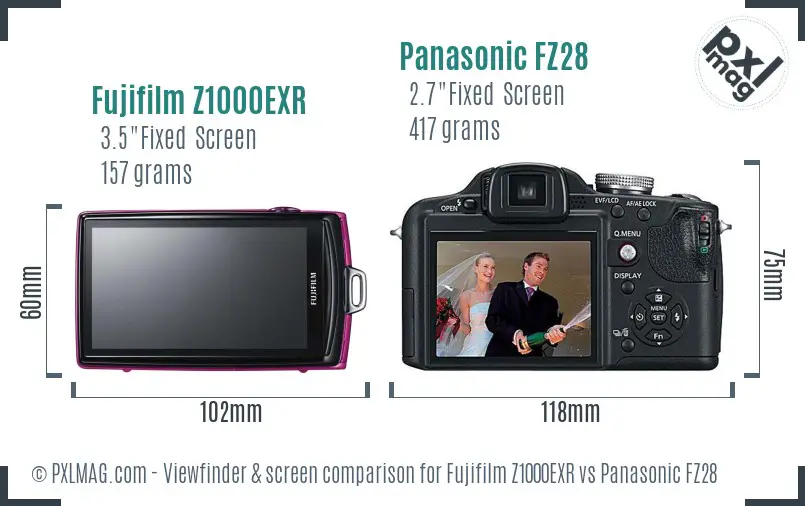 Fujifilm Z1000EXR vs Panasonic FZ28 Screen and Viewfinder comparison