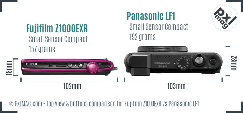 Fujifilm Z1000EXR vs Panasonic LF1 top view buttons comparison