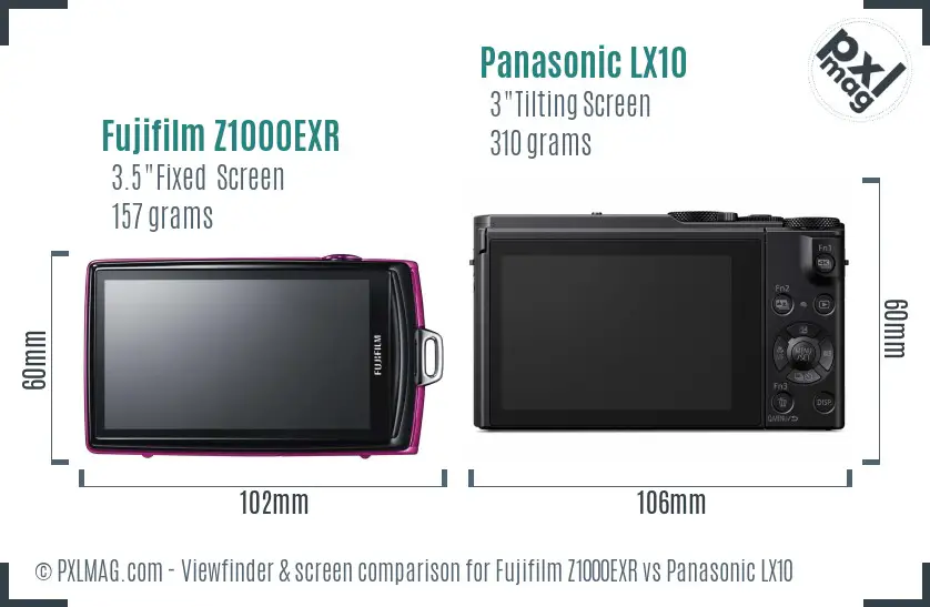 Fujifilm Z1000EXR vs Panasonic LX10 Screen and Viewfinder comparison