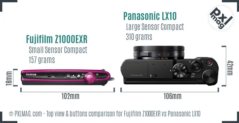 Fujifilm Z1000EXR vs Panasonic LX10 top view buttons comparison