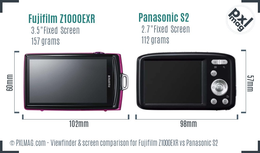 Fujifilm Z1000EXR vs Panasonic S2 Screen and Viewfinder comparison