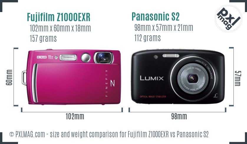 Fujifilm Z1000EXR vs Panasonic S2 size comparison