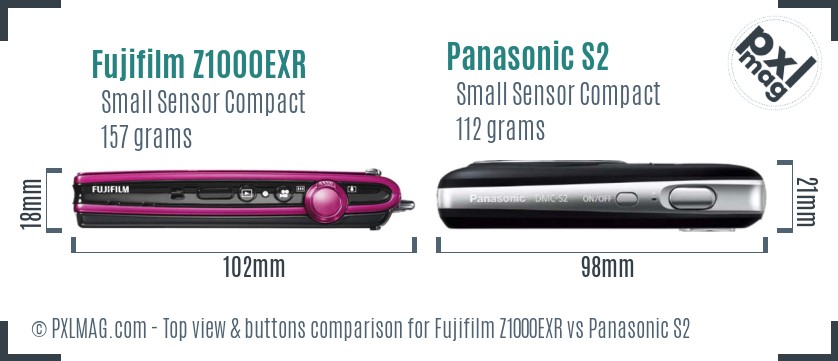 Fujifilm Z1000EXR vs Panasonic S2 top view buttons comparison
