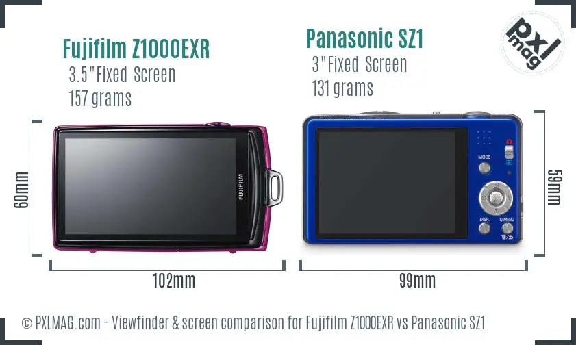 Fujifilm Z1000EXR vs Panasonic SZ1 Screen and Viewfinder comparison