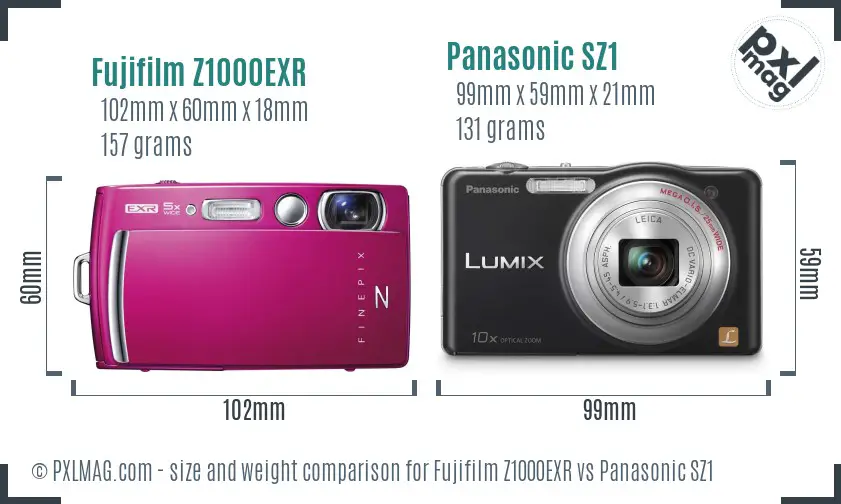 Fujifilm Z1000EXR vs Panasonic SZ1 size comparison