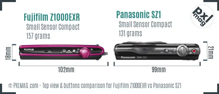 Fujifilm Z1000EXR vs Panasonic SZ1 top view buttons comparison