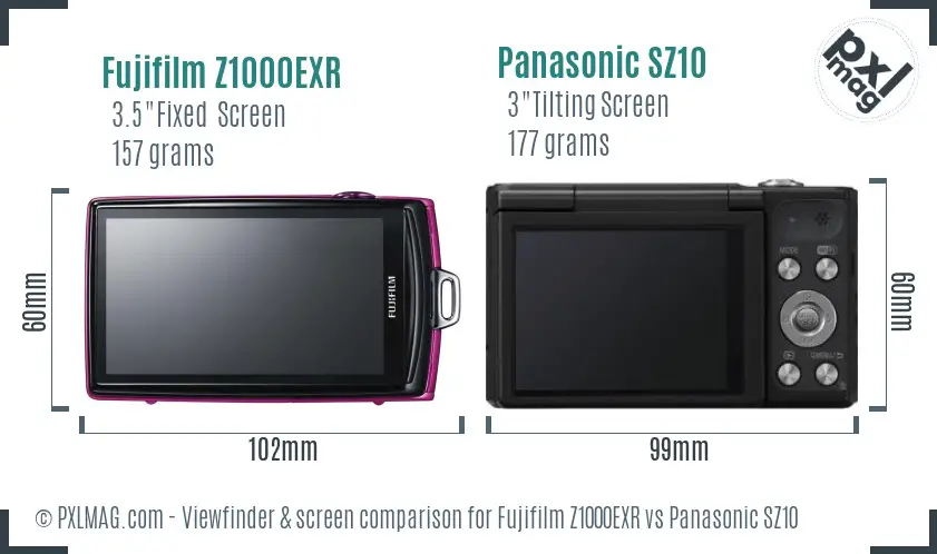 Fujifilm Z1000EXR vs Panasonic SZ10 Screen and Viewfinder comparison