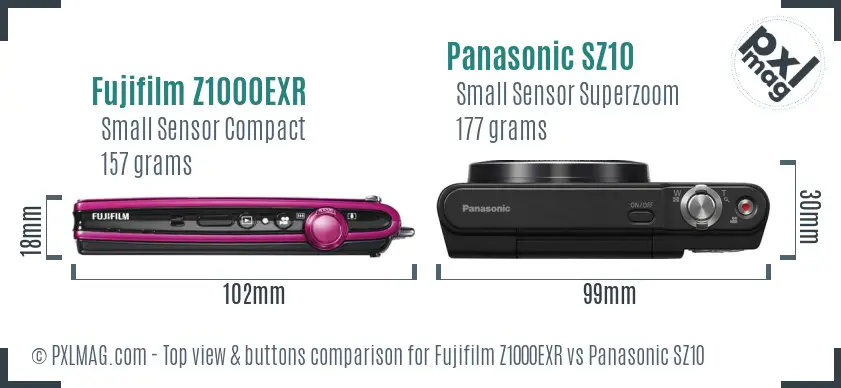 Fujifilm Z1000EXR vs Panasonic SZ10 top view buttons comparison