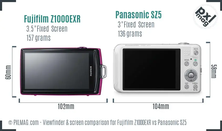 Fujifilm Z1000EXR vs Panasonic SZ5 Screen and Viewfinder comparison