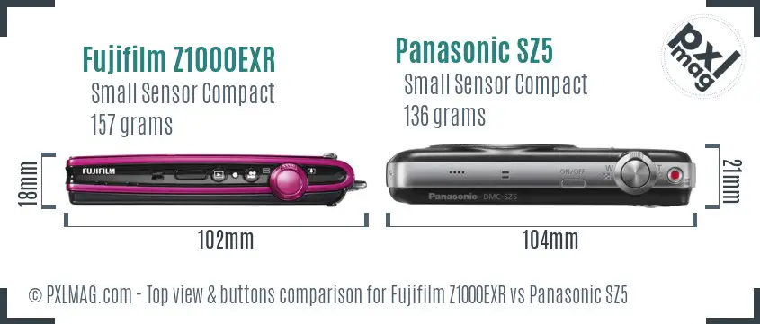 Fujifilm Z1000EXR vs Panasonic SZ5 top view buttons comparison