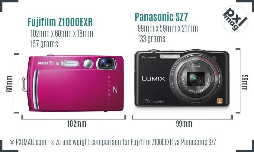 Fujifilm Z1000EXR vs Panasonic SZ7 size comparison