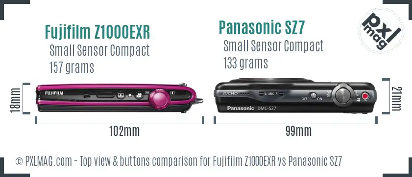 Fujifilm Z1000EXR vs Panasonic SZ7 top view buttons comparison