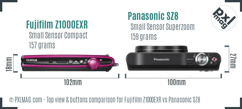 Fujifilm Z1000EXR vs Panasonic SZ8 top view buttons comparison