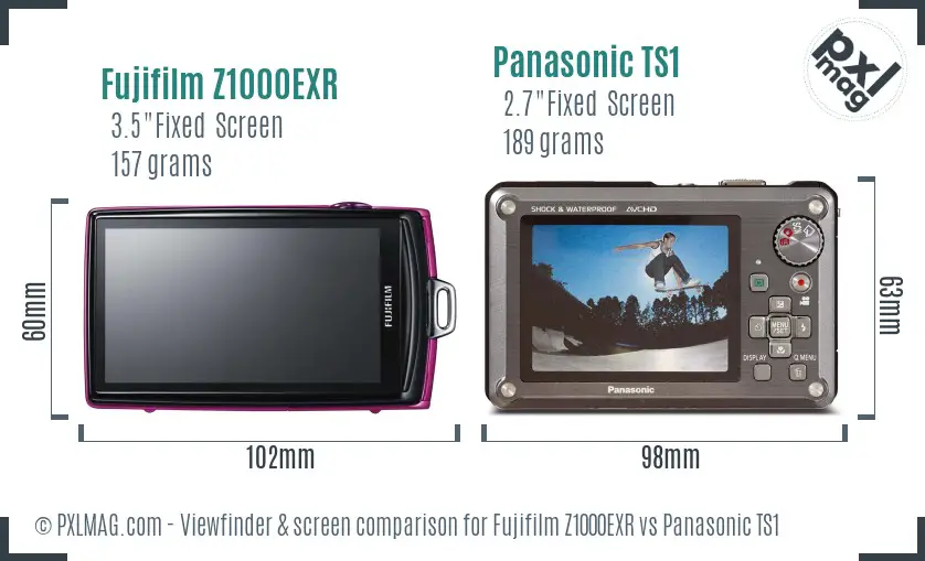 Fujifilm Z1000EXR vs Panasonic TS1 Screen and Viewfinder comparison