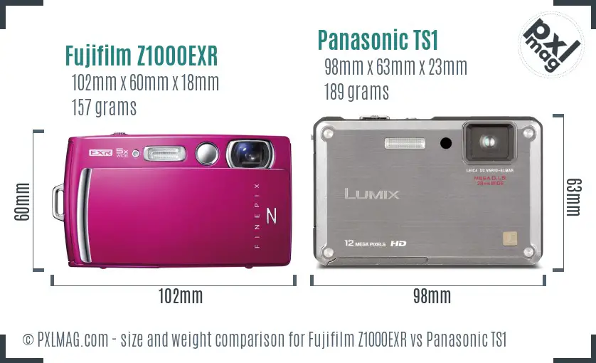 Fujifilm Z1000EXR vs Panasonic TS1 size comparison