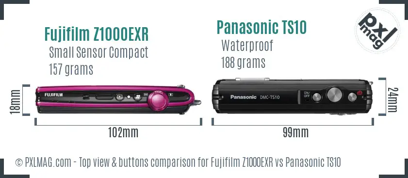 Fujifilm Z1000EXR vs Panasonic TS10 top view buttons comparison