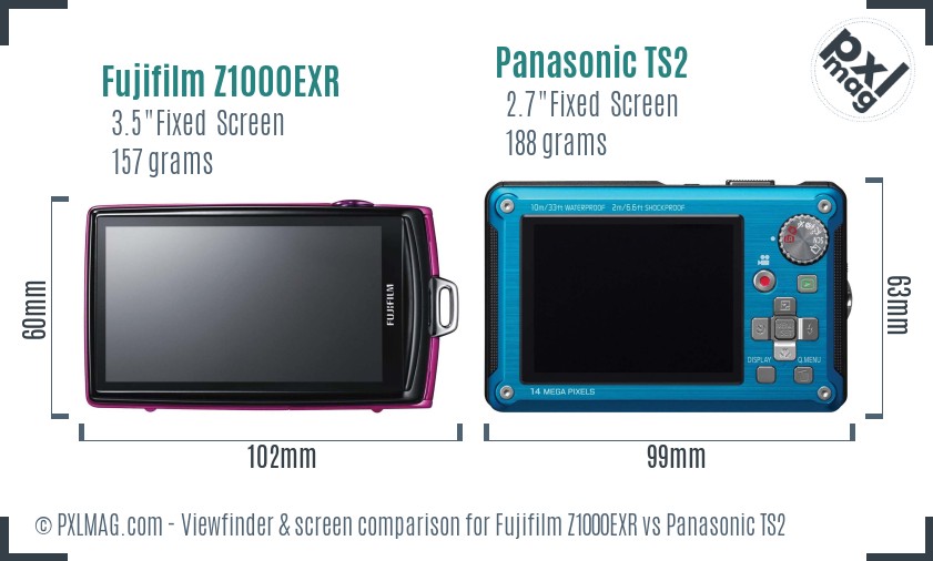 Fujifilm Z1000EXR vs Panasonic TS2 Screen and Viewfinder comparison