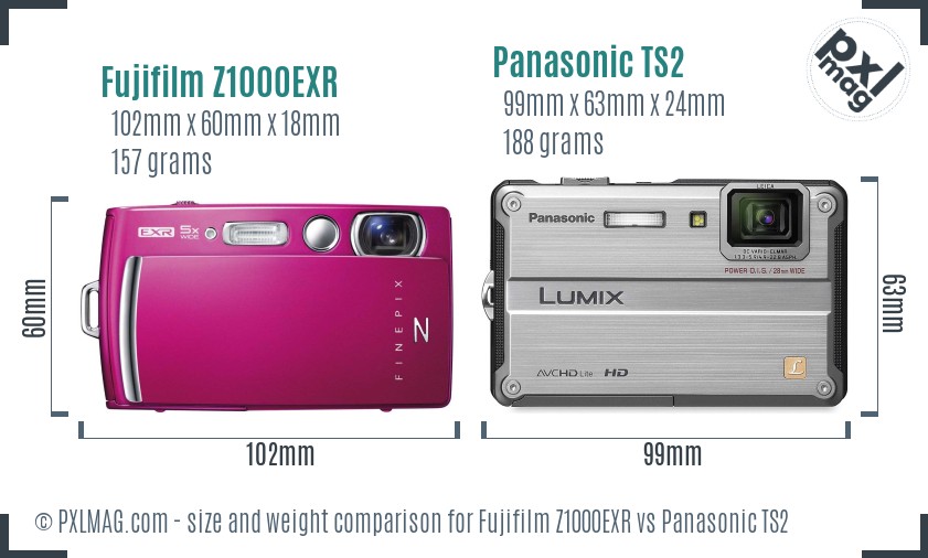 Fujifilm Z1000EXR vs Panasonic TS2 size comparison