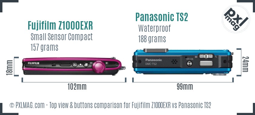 Fujifilm Z1000EXR vs Panasonic TS2 top view buttons comparison