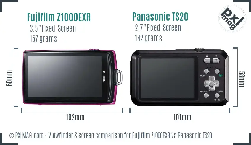 Fujifilm Z1000EXR vs Panasonic TS20 Screen and Viewfinder comparison