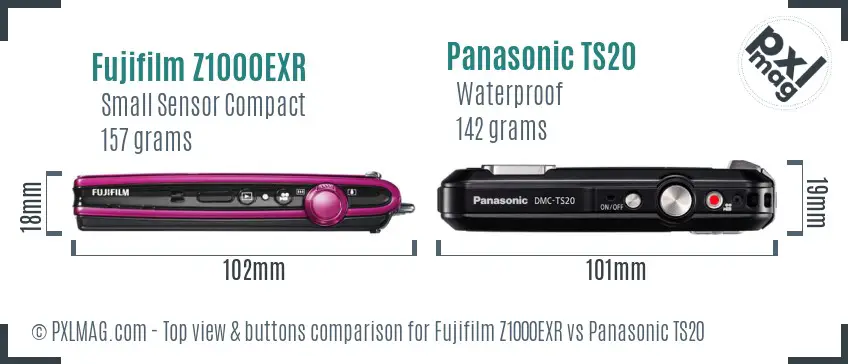 Fujifilm Z1000EXR vs Panasonic TS20 top view buttons comparison