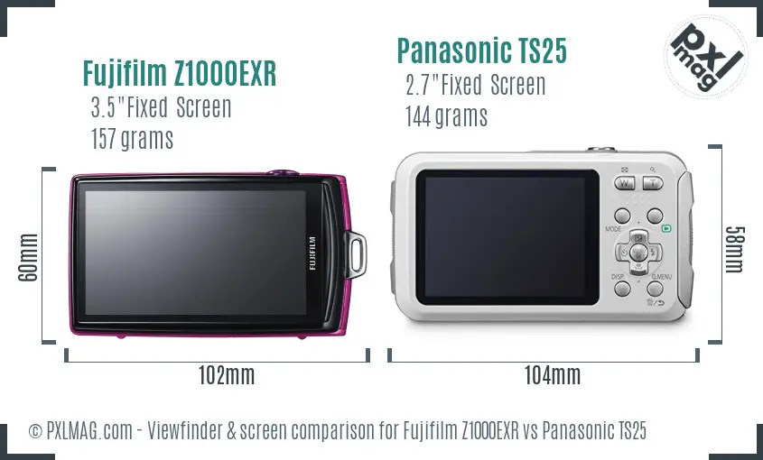 Fujifilm Z1000EXR vs Panasonic TS25 Screen and Viewfinder comparison