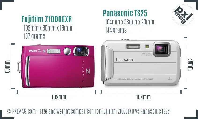 Fujifilm Z1000EXR vs Panasonic TS25 size comparison Fujifilm Z1000EXR vs Panasonic TS25 size comparison