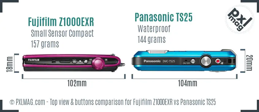 Fujifilm Z1000EXR vs Panasonic TS25 top view buttons comparison