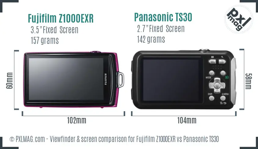 Fujifilm Z1000EXR vs Panasonic TS30 Screen and Viewfinder comparison