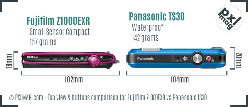 Fujifilm Z1000EXR vs Panasonic TS30 top view buttons comparison