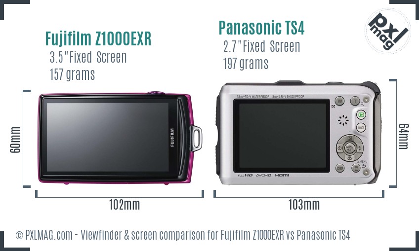 Fujifilm Z1000EXR vs Panasonic TS4 Screen and Viewfinder comparison