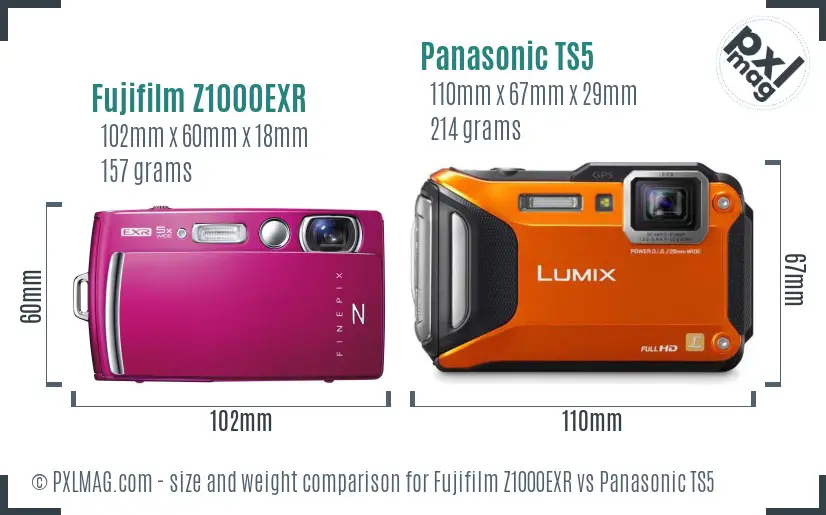 Fujifilm Z1000EXR vs Panasonic TS5 size comparison Fujifilm Z1000EXR vs Panasonic TS5 size comparison