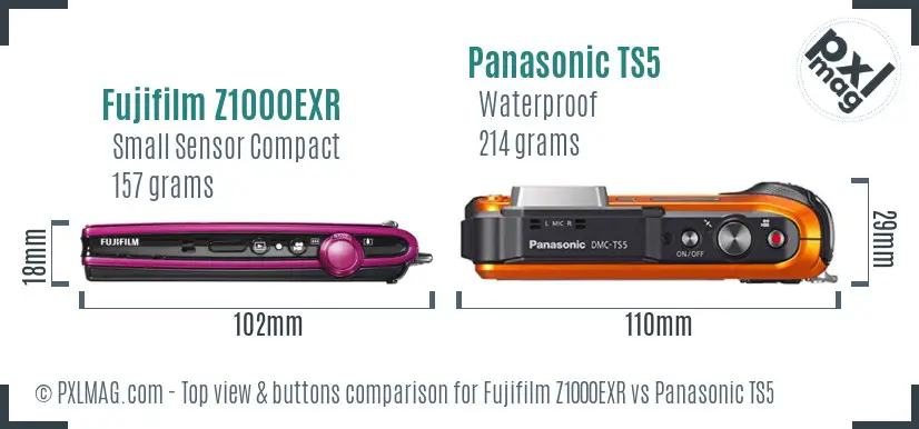 Fujifilm Z1000EXR vs Panasonic TS5 top view buttons comparison Fujifilm Z1000EXR vs Panasonic TS5 top view buttons comparison