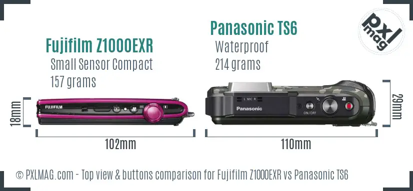 Fujifilm Z1000EXR vs Panasonic TS6 top view buttons comparison
