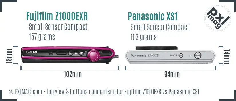 Fujifilm Z1000EXR vs Panasonic XS1 top view buttons comparison Fujifilm Z1000EXR vs Panasonic XS1 top view buttons comparison