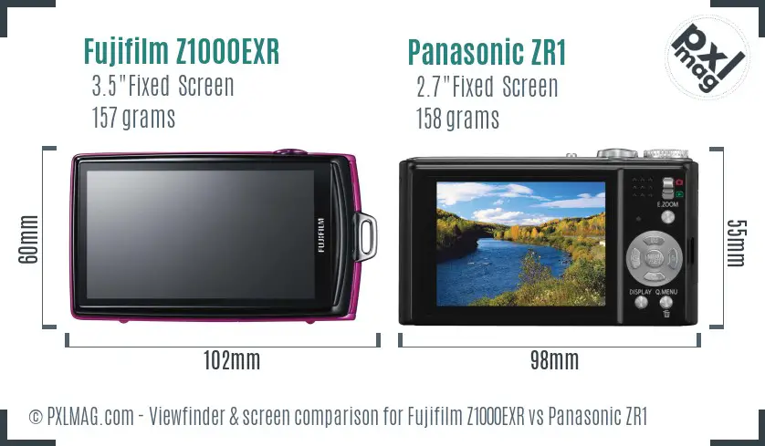 Fujifilm Z1000EXR vs Panasonic ZR1 Screen and Viewfinder comparison