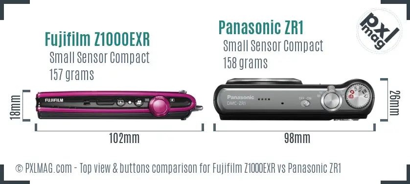 Fujifilm Z1000EXR vs Panasonic ZR1 top view buttons comparison