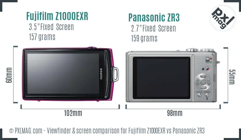 Fujifilm Z1000EXR vs Panasonic ZR3 Screen and Viewfinder comparison