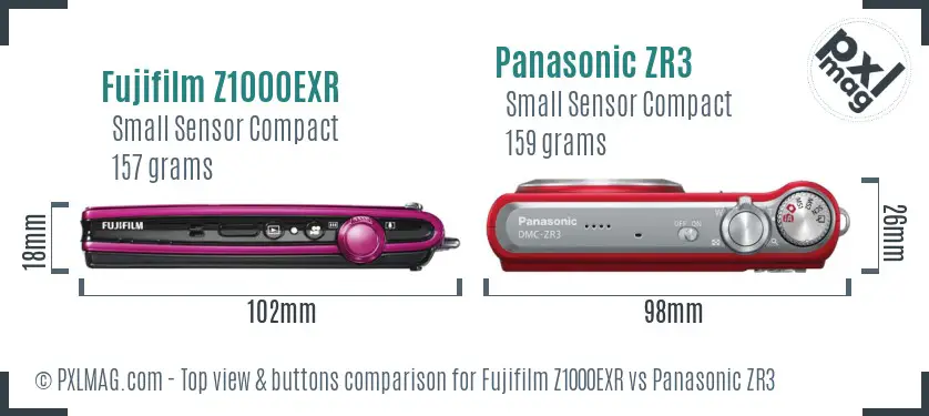 Fujifilm Z1000EXR vs Panasonic ZR3 top view buttons comparison