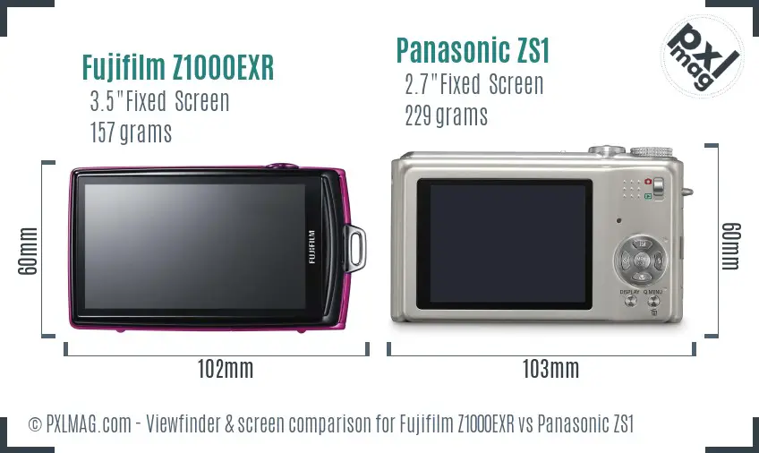 Fujifilm Z1000EXR vs Panasonic ZS1 Screen and Viewfinder comparison