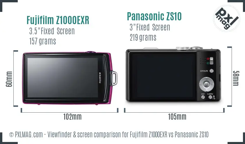 Fujifilm Z1000EXR vs Panasonic ZS10 Screen and Viewfinder comparison