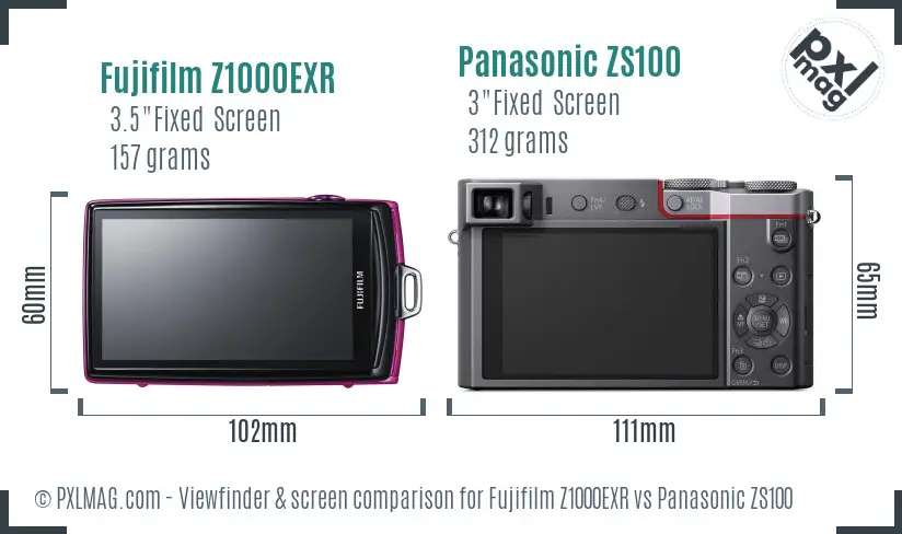 Fujifilm Z1000EXR vs Panasonic ZS100 Screen and Viewfinder comparison