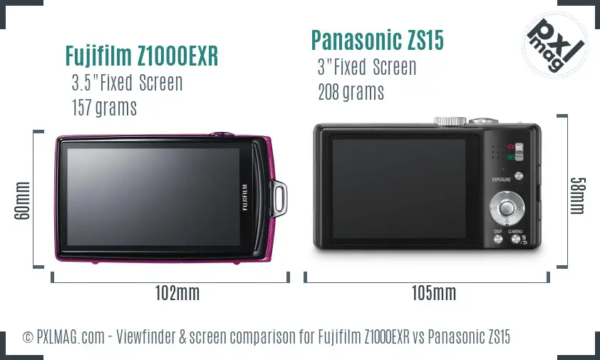 Fujifilm Z1000EXR vs Panasonic ZS15 Screen and Viewfinder comparison
