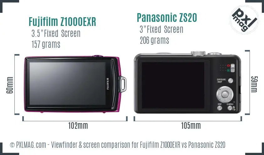 Fujifilm Z1000EXR vs Panasonic ZS20 Screen and Viewfinder comparison