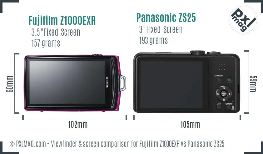 Fujifilm Z1000EXR vs Panasonic ZS25 Screen and Viewfinder comparison