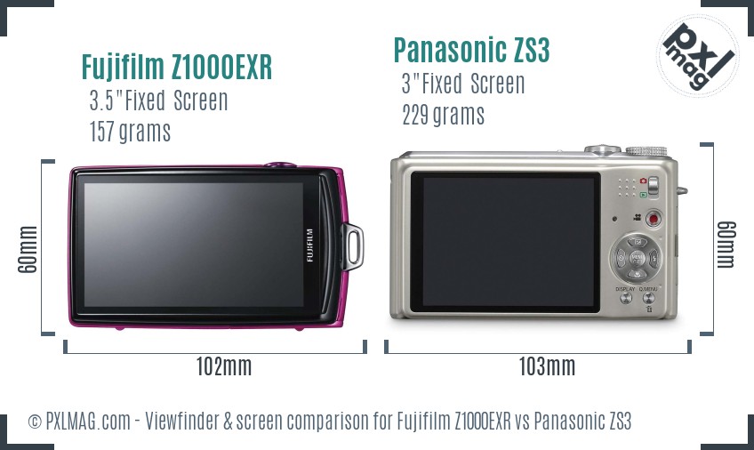 Fujifilm Z1000EXR vs Panasonic ZS3 Screen and Viewfinder comparison