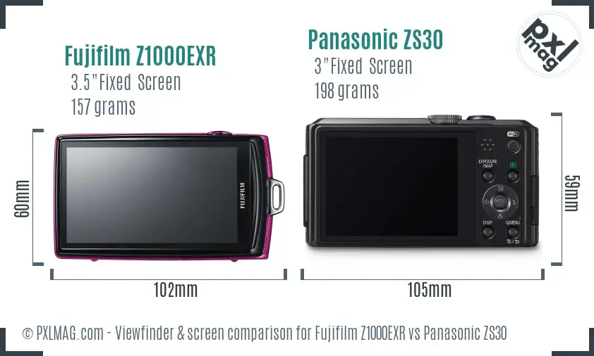 Fujifilm Z1000EXR vs Panasonic ZS30 Screen and Viewfinder comparison