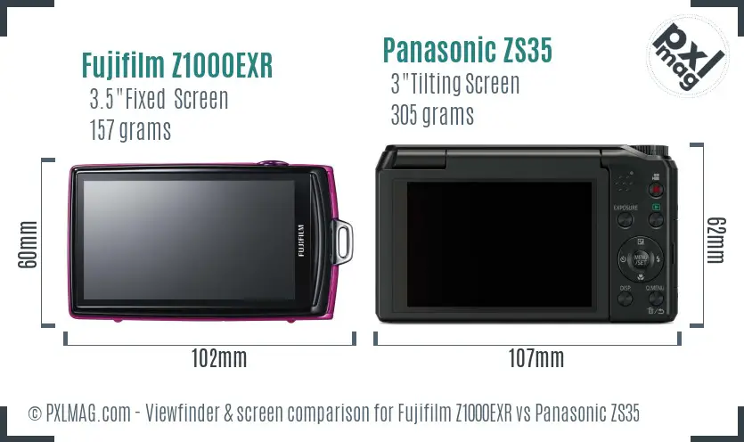 Fujifilm Z1000EXR vs Panasonic ZS35 Screen and Viewfinder comparison