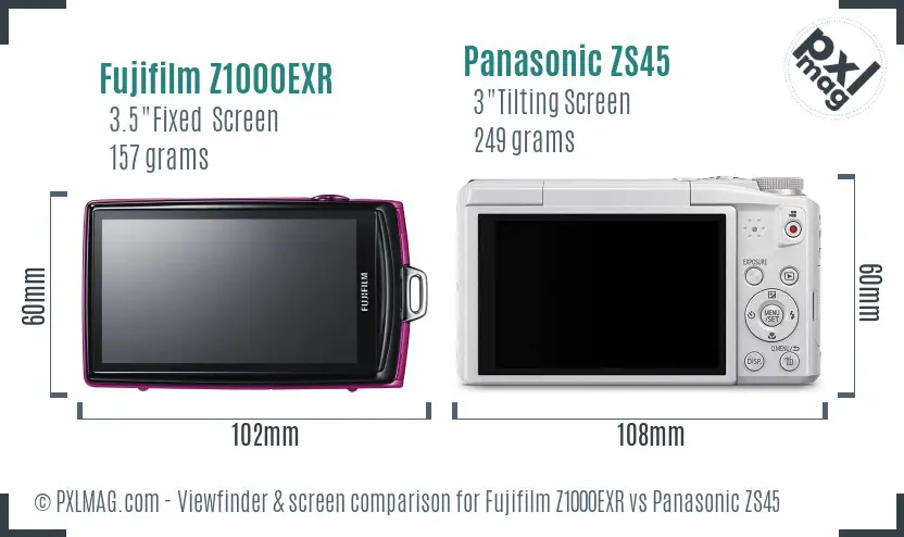 Fujifilm Z1000EXR vs Panasonic ZS45 Screen and Viewfinder comparison Fujifilm Z1000EXR vs Panasonic ZS45 Screen and Viewfinder comparison